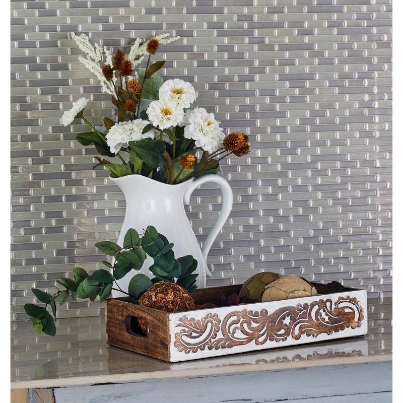 Brown Wood Traditional Tray (Set of 2) - 12 x 18 x 3