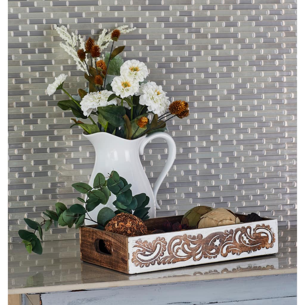 Brown Wood Traditional Tray (Set of 2) - 12 x 18 x 3