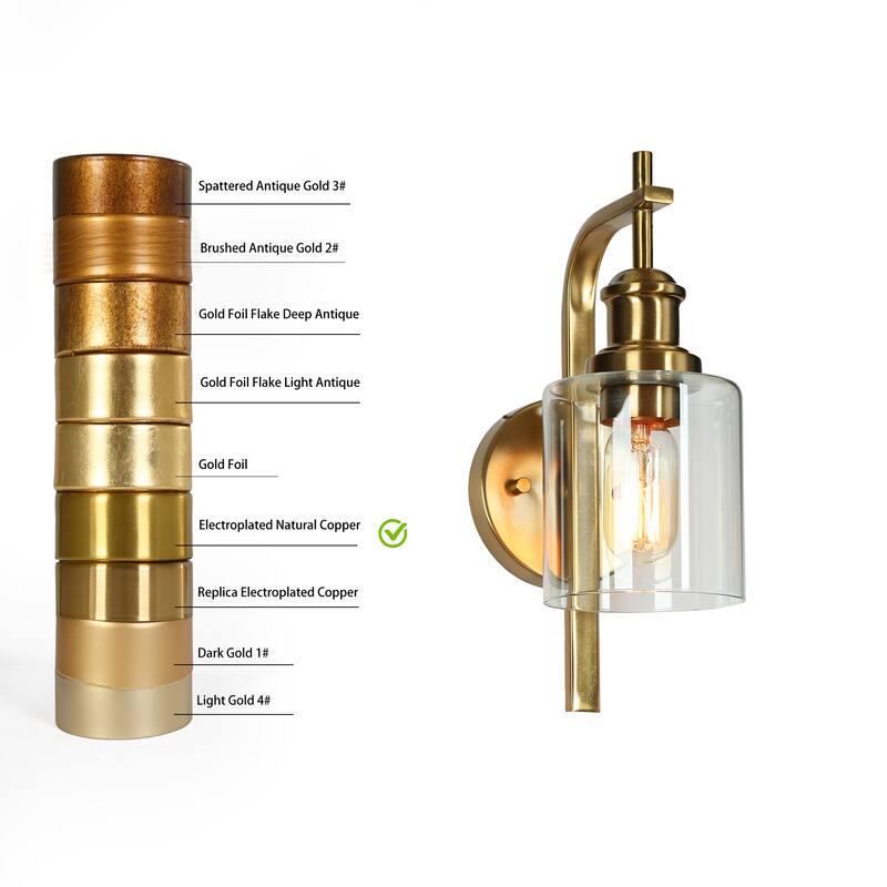 Oriva Modern 1-Light Gold Wall Sconce Cylinder Clear Glass Bathroom Vanity Light