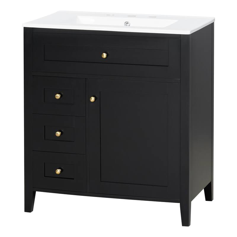 30/36 Inch Bathroom Vanity, Bathroom Sink Cabinet, Freestanding Bathroom Storage Cabinet with Ceramic Basin