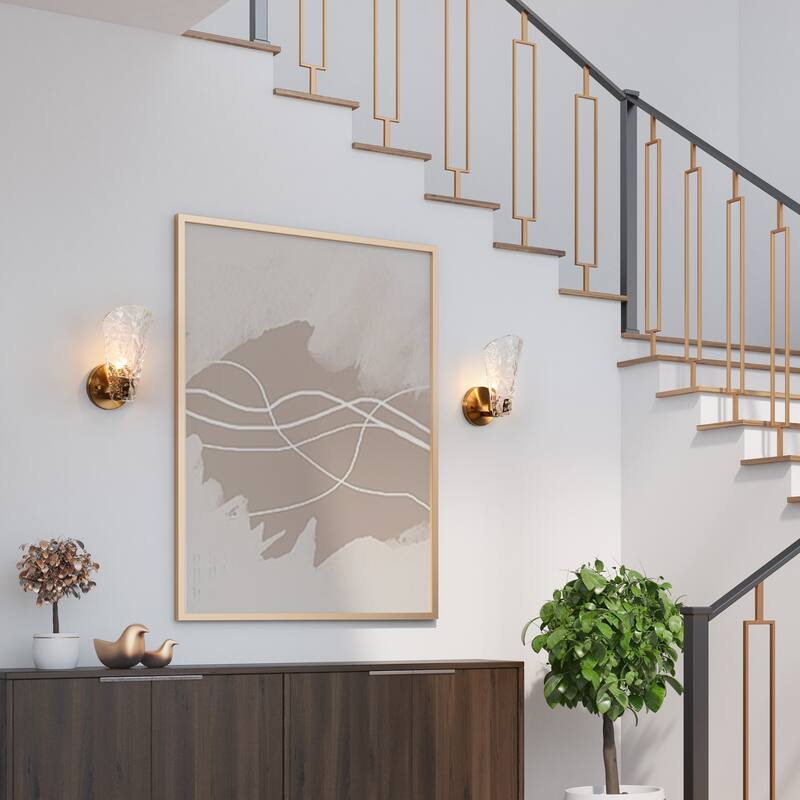 Fenro Modern Brass Wall Sconce Glass Art Deco Bathroom Vanity Light - Electroplated Gold - L4.7"*W5.9"*H10.6"