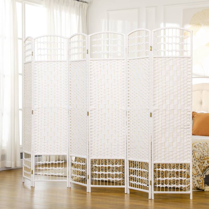 6-Panel Folding Room Divider Privacy Screens - White