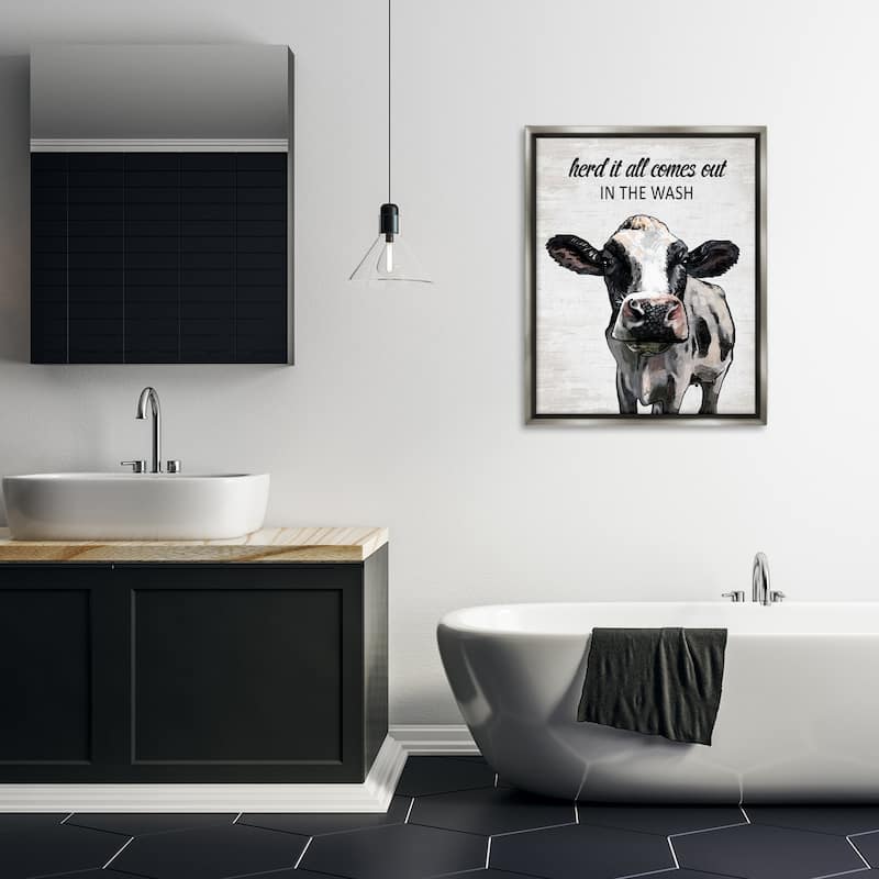 Stupell Farm Animal Laundry Pun Framed Floater Canvas Wall Art Design By Lettered and Lined