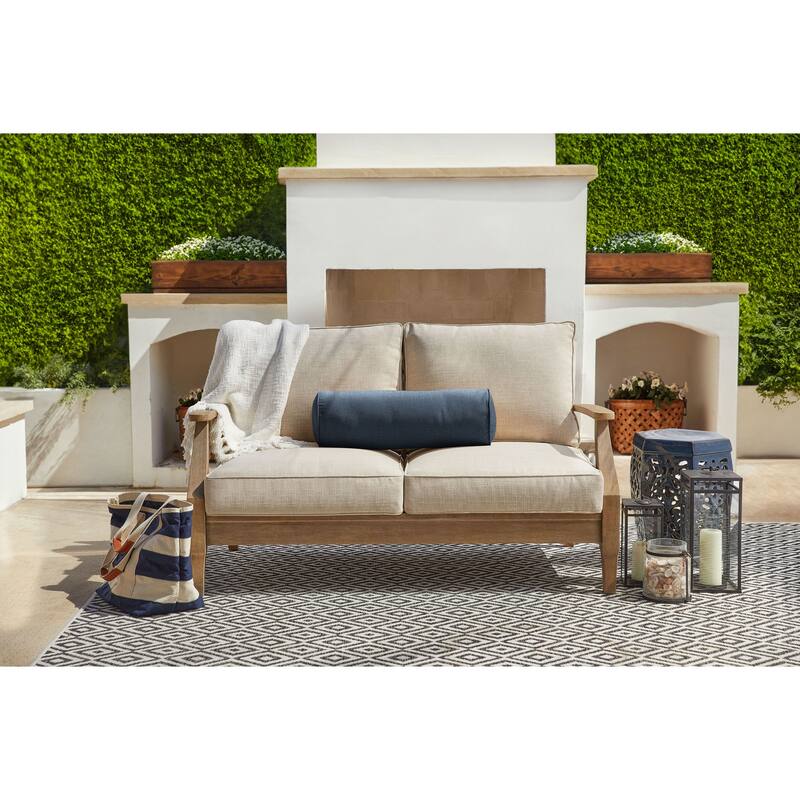 Sorra Home Sunbrella Outdoor Corded Bolster Pillow Single - 24 in W x 8 in H x 8 in D - Revive Indigo