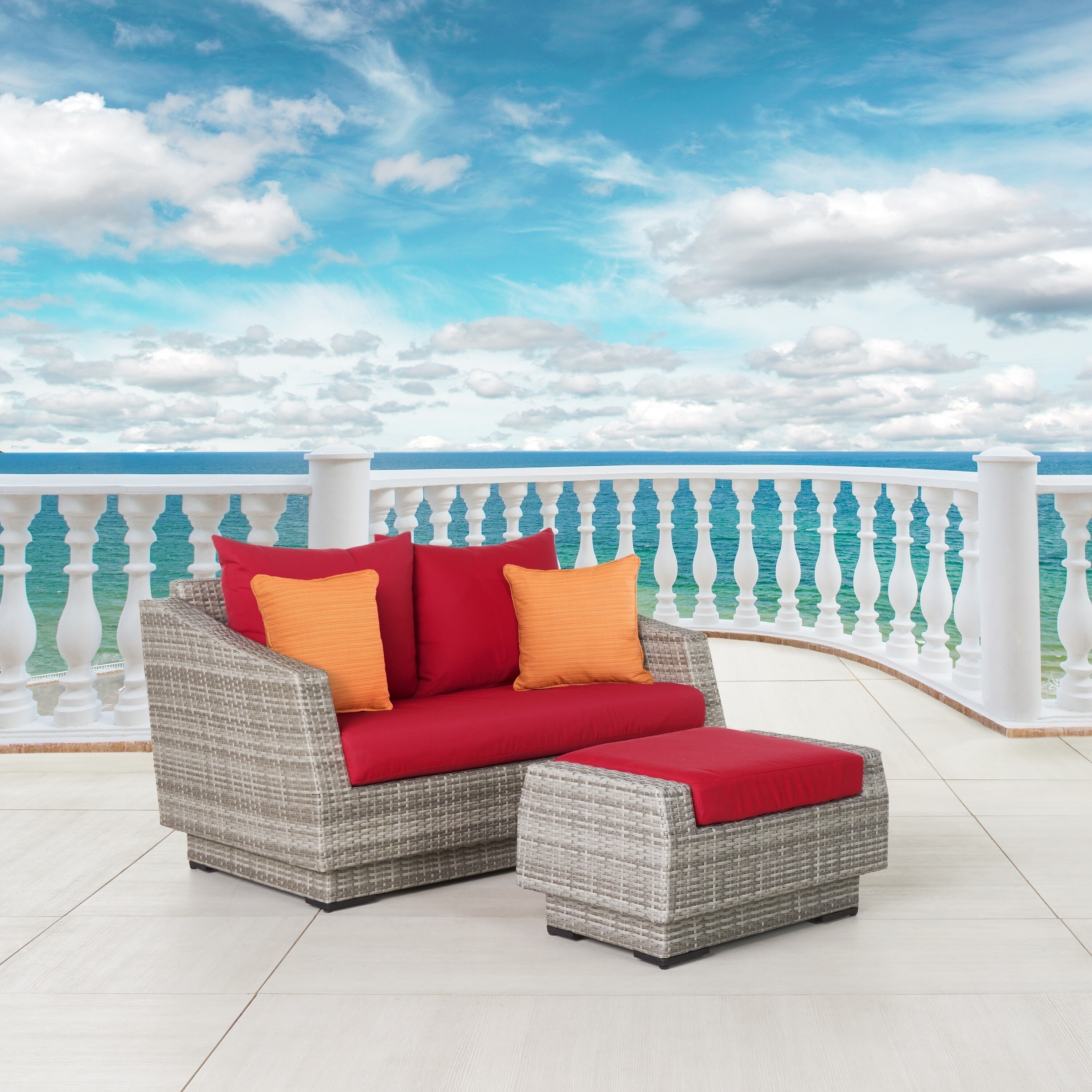 Cannes Piece Sunbrella Outdoor Patio Loveseat Ottoman Sunset