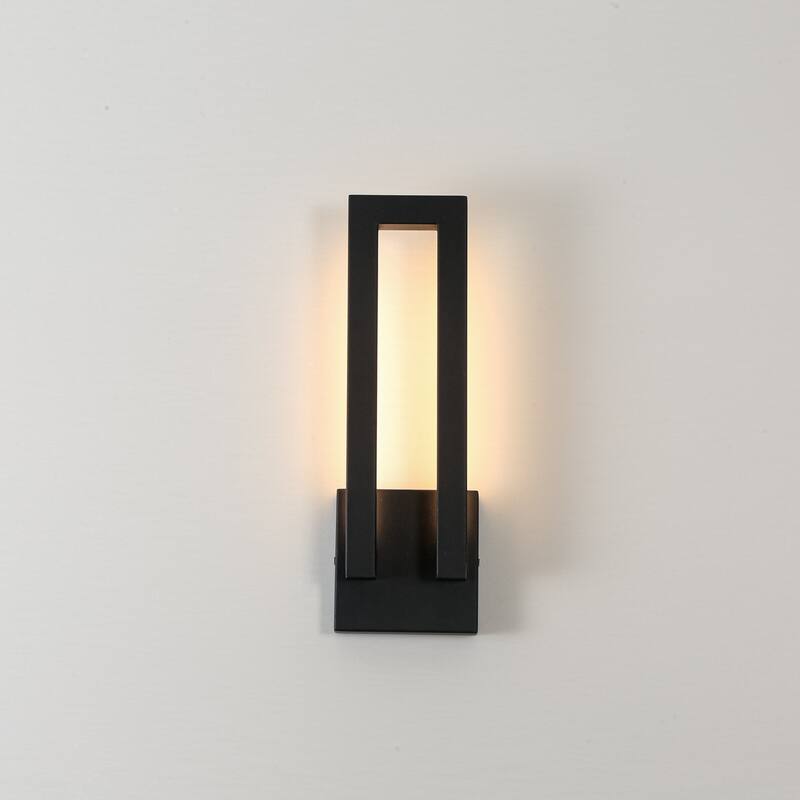 14.6 in. H Satin Black Linear Dimmable Integrated LED Waterproof Outdoor Wall Light Sconce - 4.7 in. W x 14.6 in. H x 2.8 in. D