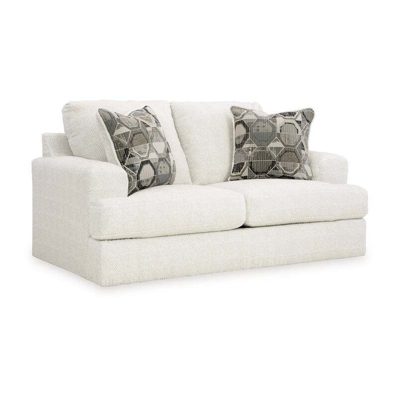 Henly 70 Inch Loveseat, 2 Accent Pillows, Oversized, Soft White Polyester