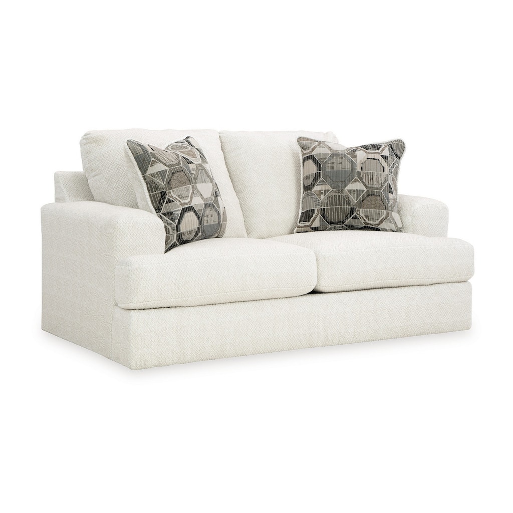 Henly 70 Inch Loveseat, 2 Accent Pillows, Oversized, Soft White Polyester