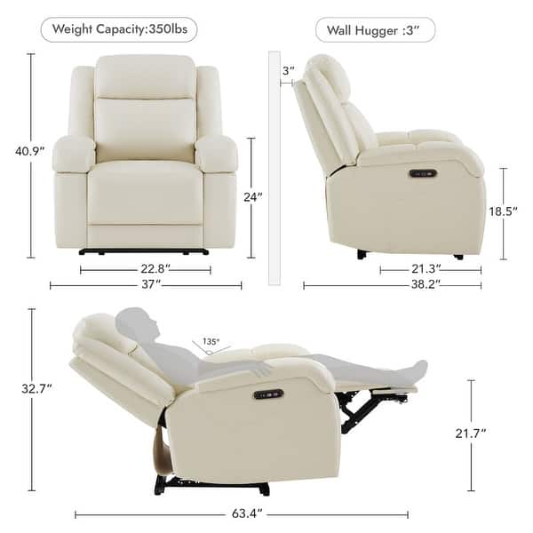dimension image slide 4 of 5, Hadlee Power Recliner Chairs with Power Headrest & Charging Ports
