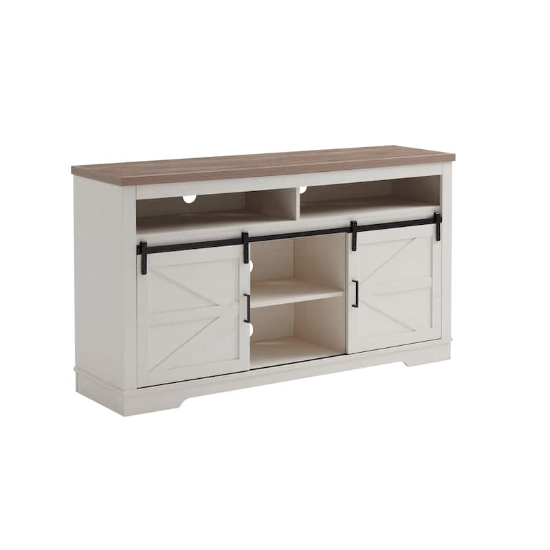 Farmhouse TV Stand for 65+ Inch TV, 33" Tall Entertainment Center w/Sliding Barn Door, Rustic Media Console w/Storage Shelves
