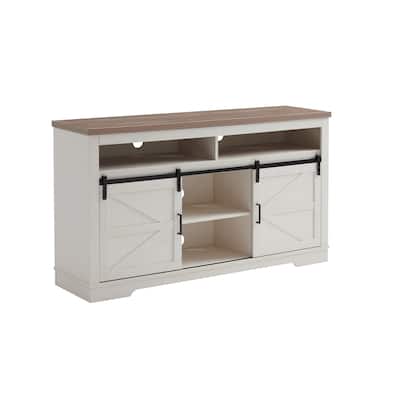 Wood TV Stand with Sliding Barn Doors, Media Console with Adjustable Shelves, Entertainment Center with Storage Cabinets