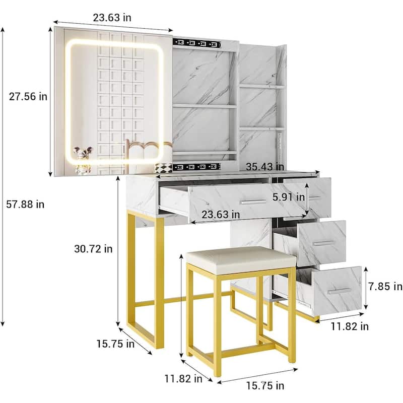 4 Drawers and 5 Shelves Dressing Table, Makeup Vanity Desk with Lighted Mirror