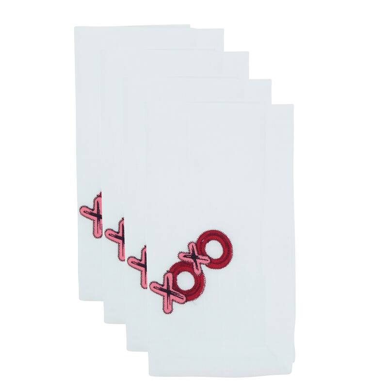Embroidered XOXO Napkins (Set of 4) - Playful Kiss & Hug Motif for Romantic Tables, 20"x20"