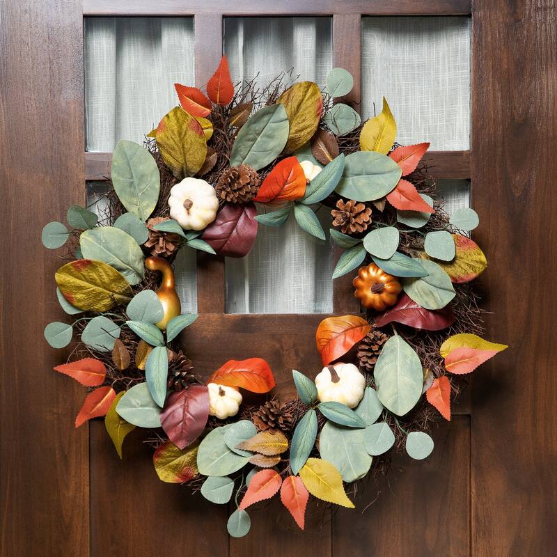 Pumpkin Pinecone Gourd Grapevine Artificial Thanksgiving Wreath 24"