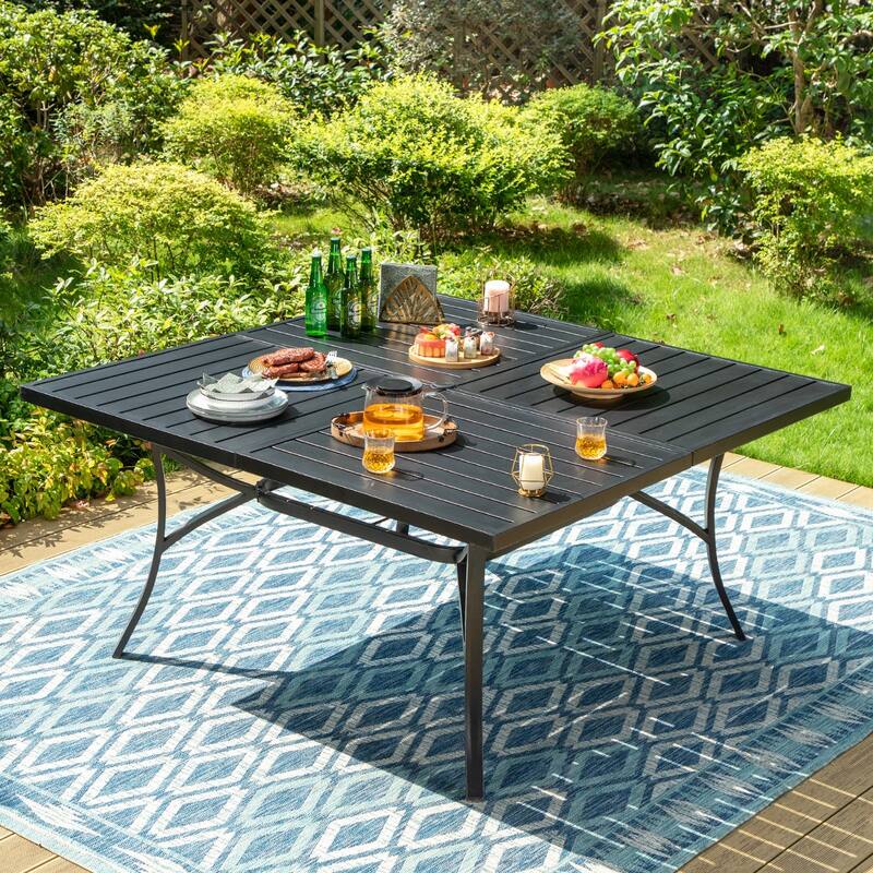 MAISON ARTS 9-Piece Patio Dining Set 1 Large Square Metal Table and 8 Stackable Chairs