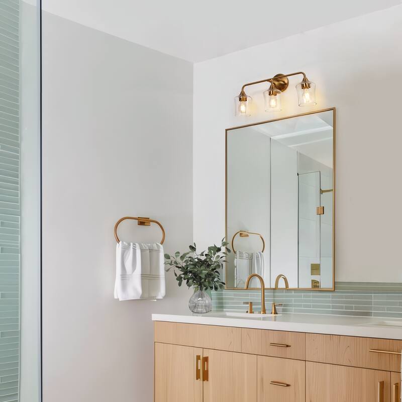 Modern 3-Light Gold Wall Sconces Clear Glass Vanity Light for Bathroom - 22" L x 6.7" W x 10.6" H