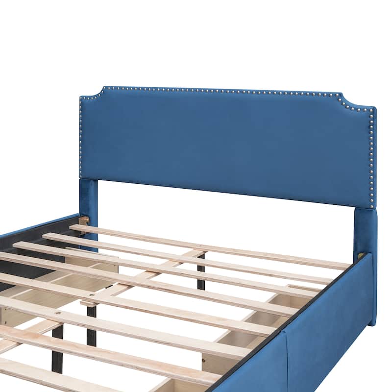 Upholstered Platform Bed with Stud Trim Headboard and Footboard