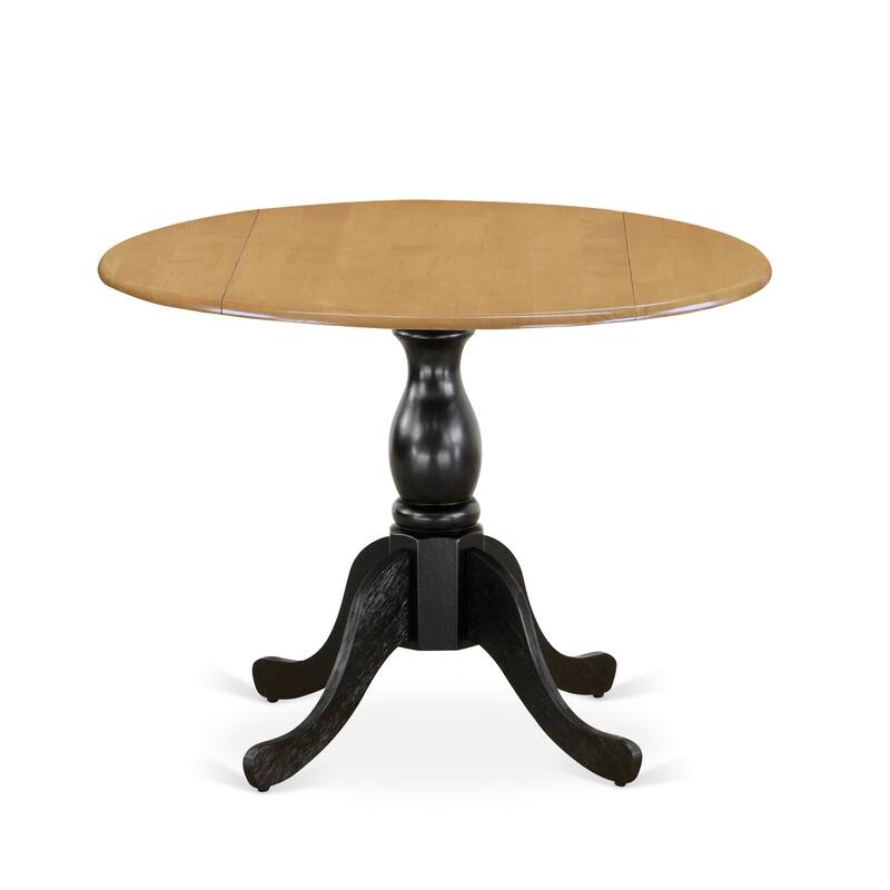 East West Furniture Dublin Dining Room Table - a Round Solid Wood Table Top with Dropleaf & Pedestal Base, Oak & Black