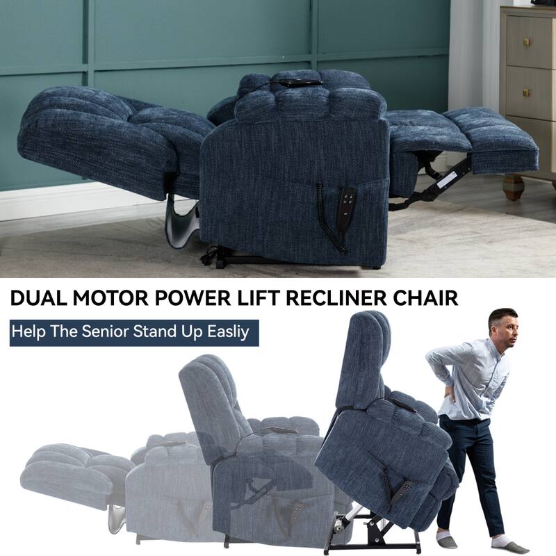 Roomfitters Dual Motor Power Lift Recliner Chair with Heat and Massage Infinite Position Heavy Duty Sofa for Seniors