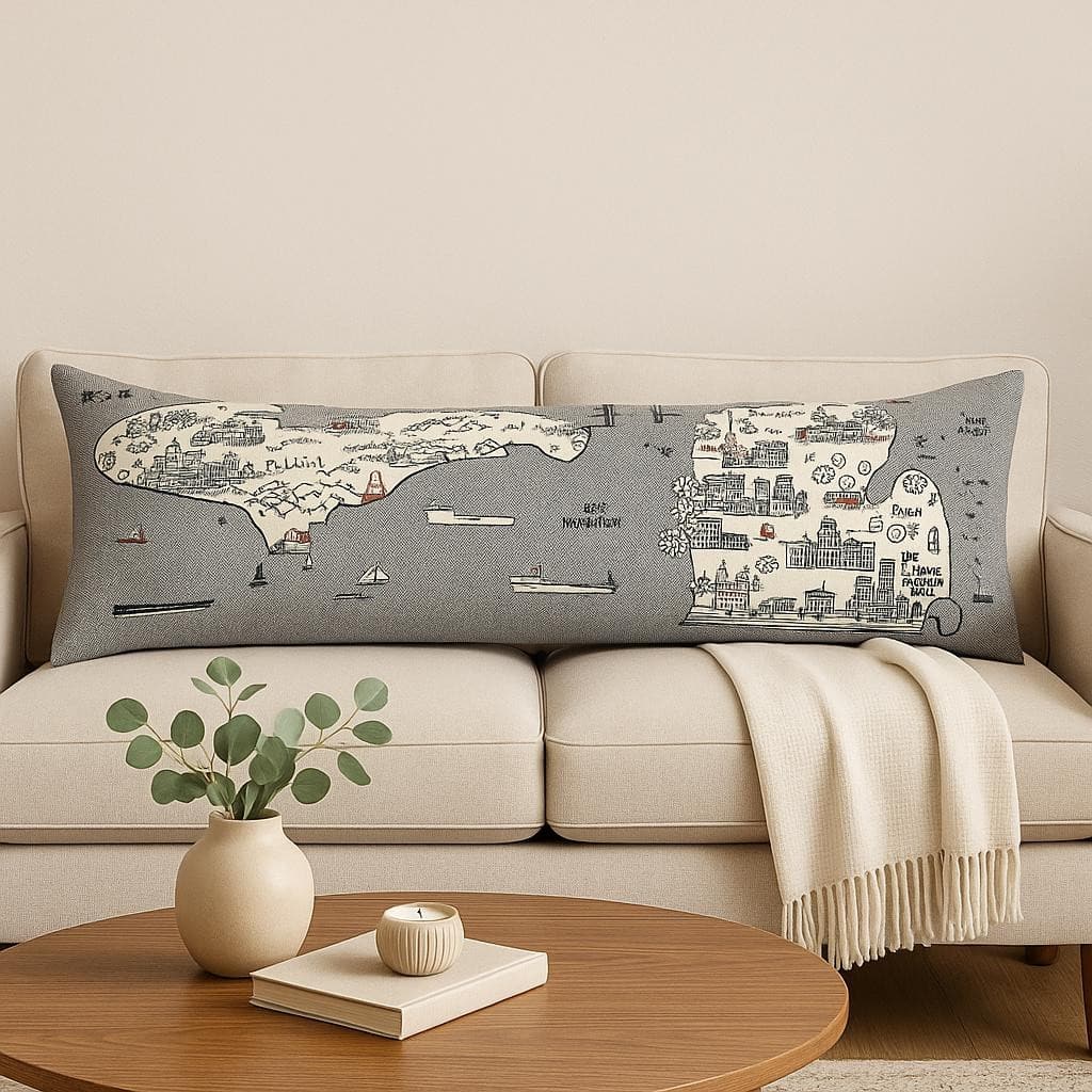 HomeRoots 14" X 46" Cream Michigan Daylight Skyline Lumbar Decorative Pillow