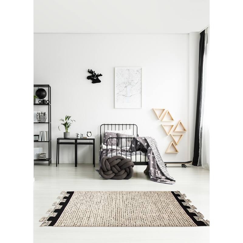 ECARPETGALLERY Braid weave Sienna Beige Wool Rug - 5'3 x 7'2