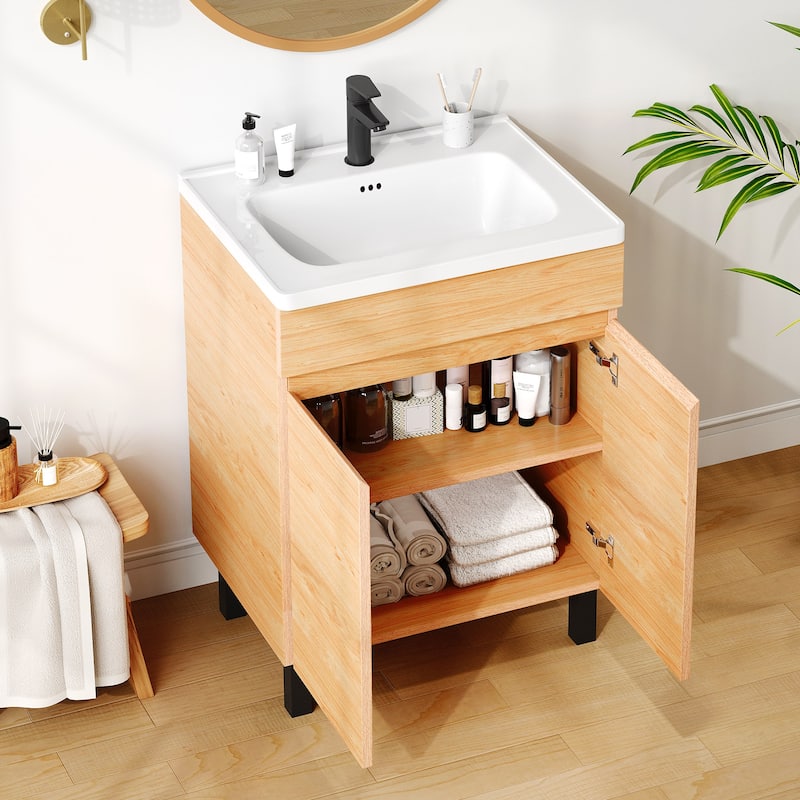Moasis 16''/24''/36" Freestanding Single Bathroom Vanity with Ceramic Basin