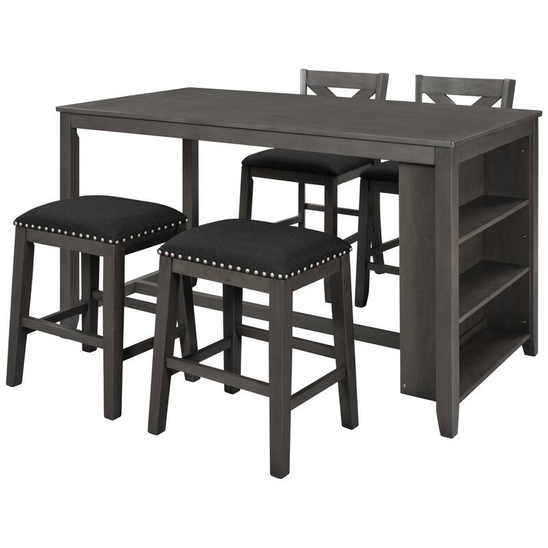 5 Pieces Rustic Counter Height Dining Table Set with Chairs and Stools