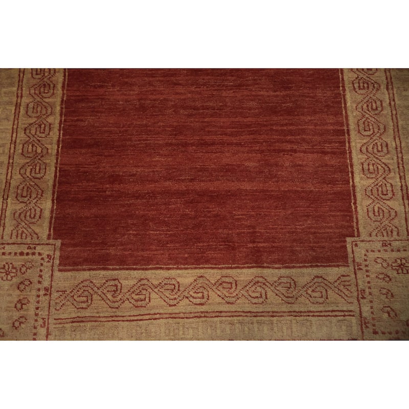 Hand Knotted Oriental 100% Wool Carpet Modern Geometric Oranges & Rust Gabbeh Area Rug - 5' 6'' X 3' 9''