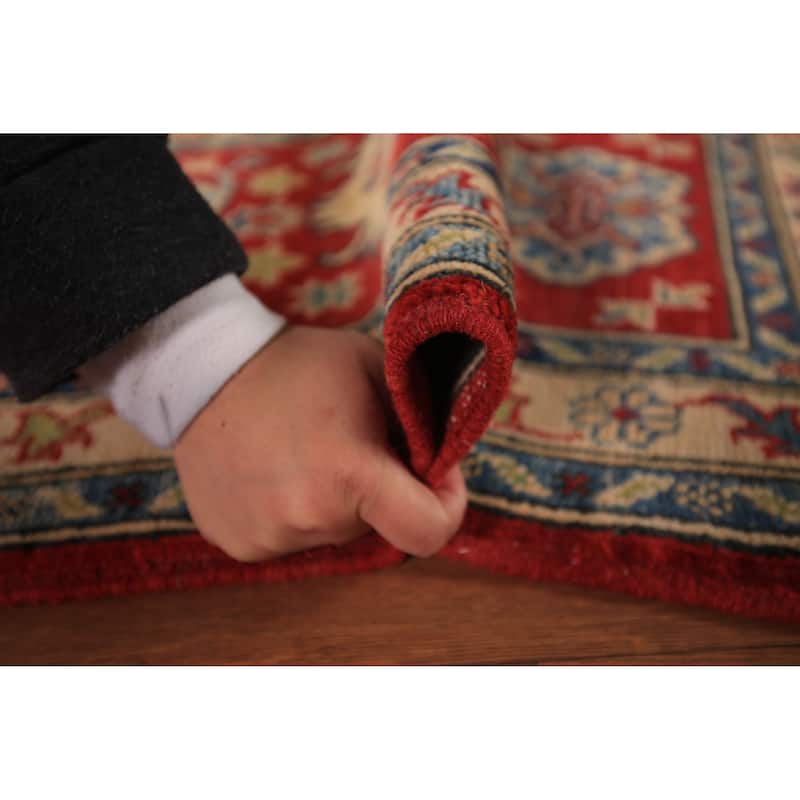 Geometric Kazak Accent Rug Traditional Handmade Red Wool Carpet - 2'0" x 3'0"