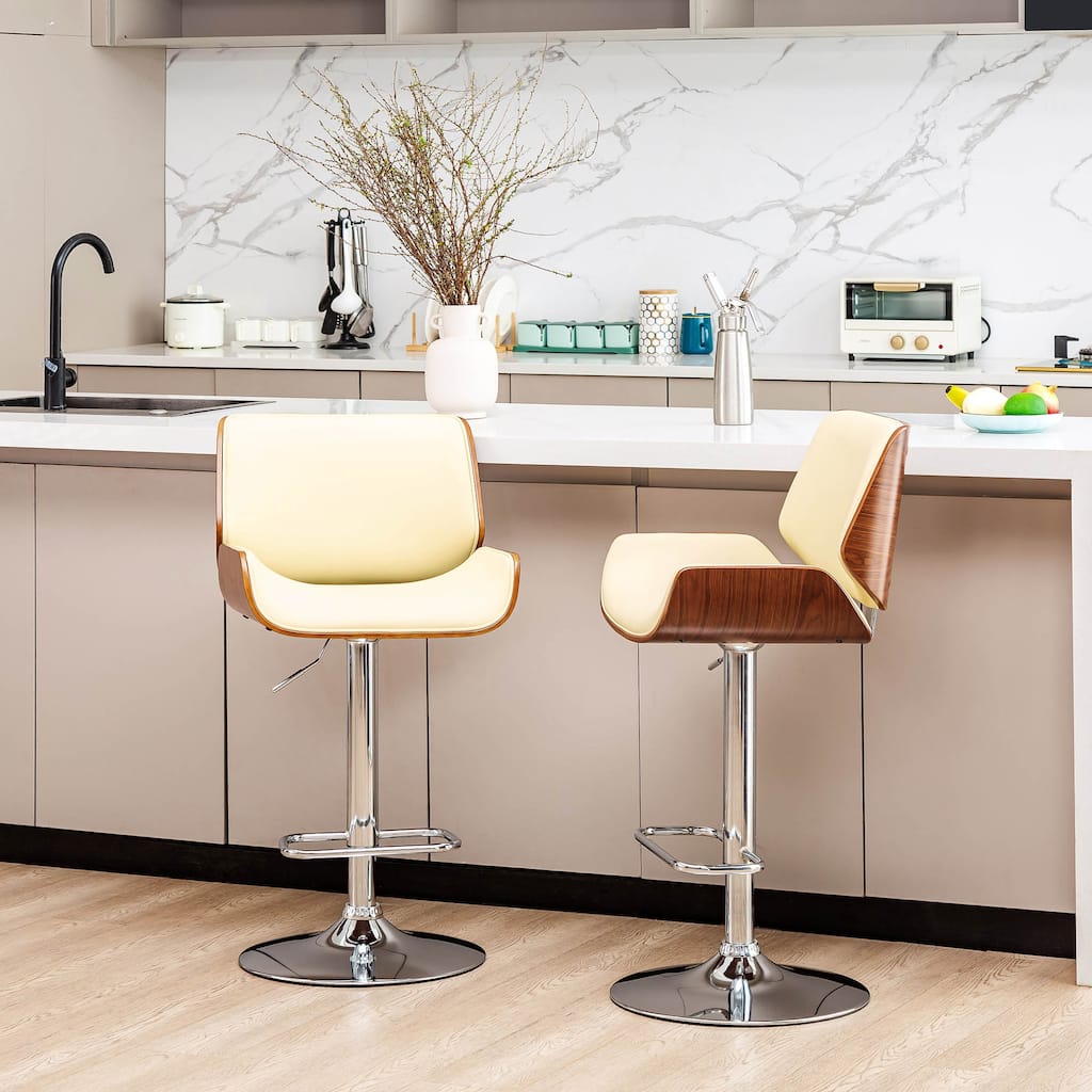 Glitzhome Set of 2 or 4 Modern Height Adjustable Faux Leather Swivel Bar Stools