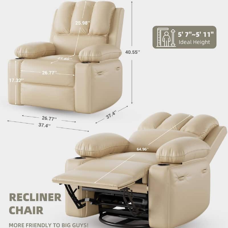 360° Rotation Manual Rocking Chair, Recliner Sofa Chair with Heat & Massage