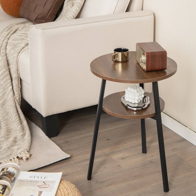 Side Table with 2 USB Charging Ports for Living Room - Brown