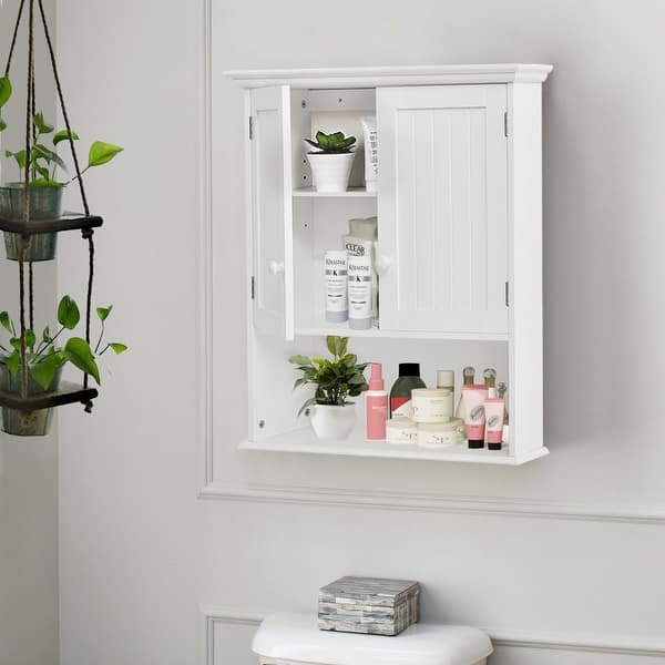 Shop Costway Wall Mount Bathroom Cabinet Storage Organizer