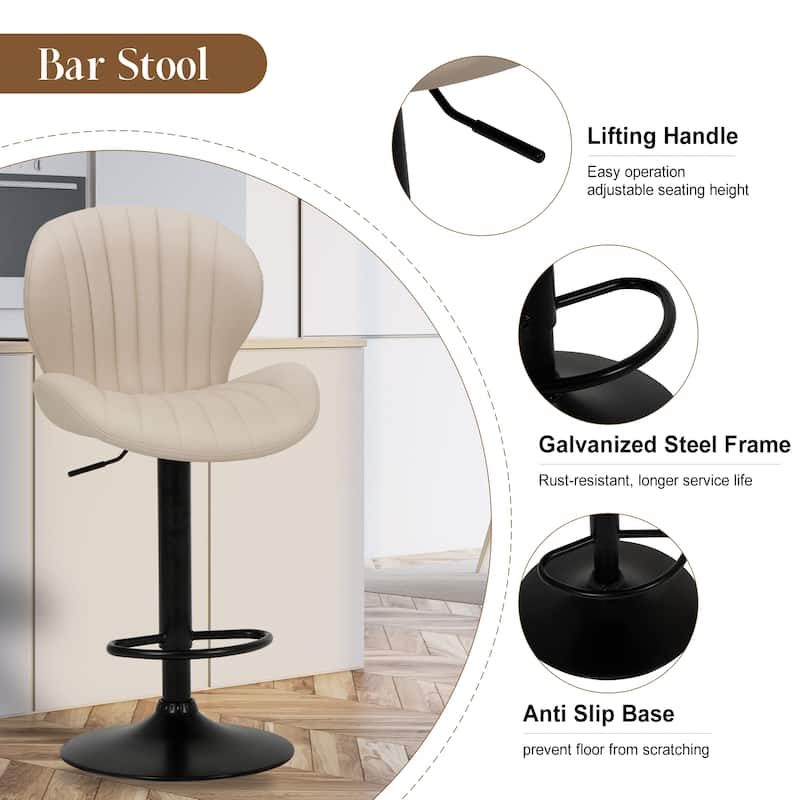COLAMY 2 Adjustable Swivel Bar Stools - PU Leather High Back Counter Height Stools for Kitchen Island & Bar