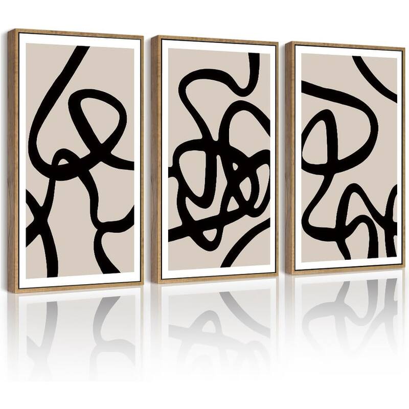 Black Lines Abstract Wall Art Ink Wash Minimalist - 16 x 24 - Natural