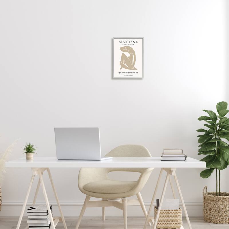 Stupell Neutral Silhouette Modern Woman Matisse Exhibition Text Framed Wall Art - Tan