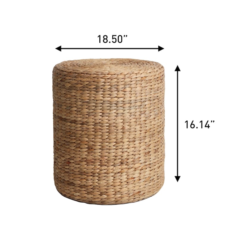 Zoey 18.5" Modern Coastal Hand-Woven Hyacinth Stool