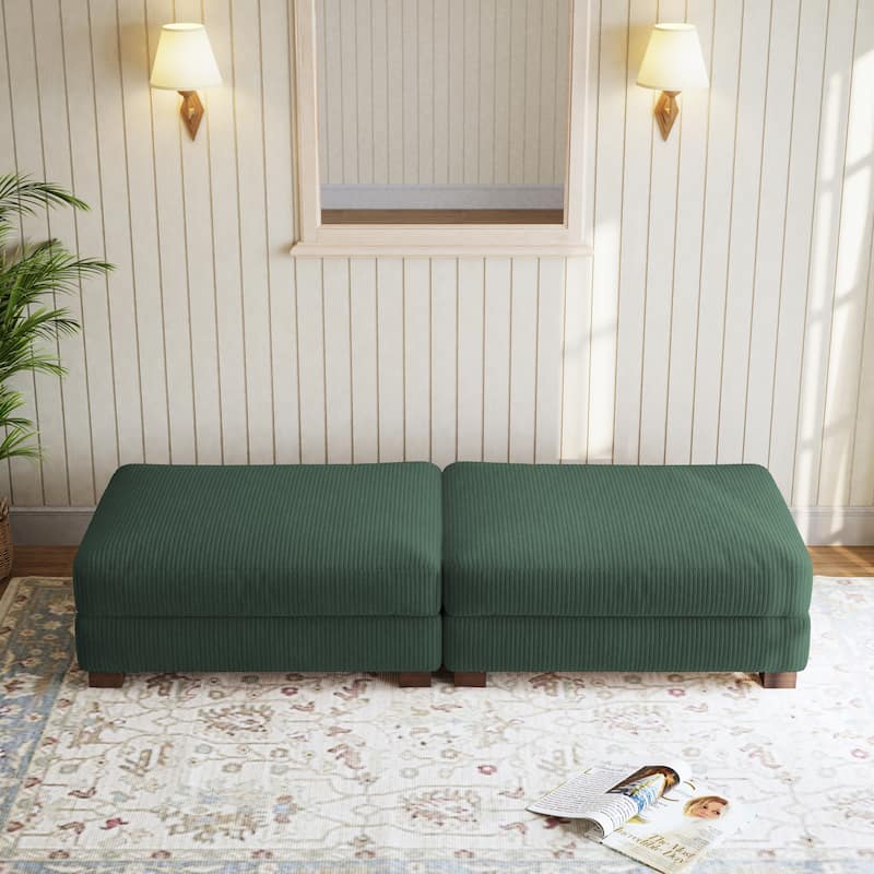 Corduroy Modern Ottoman with Wood Legs Set of 2