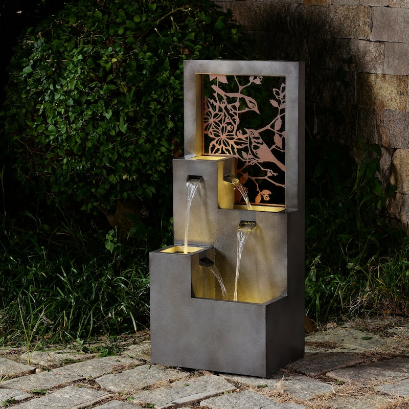 LED Lighted 4-Spouts Outdoor Garden Water Fountain - 41.75"