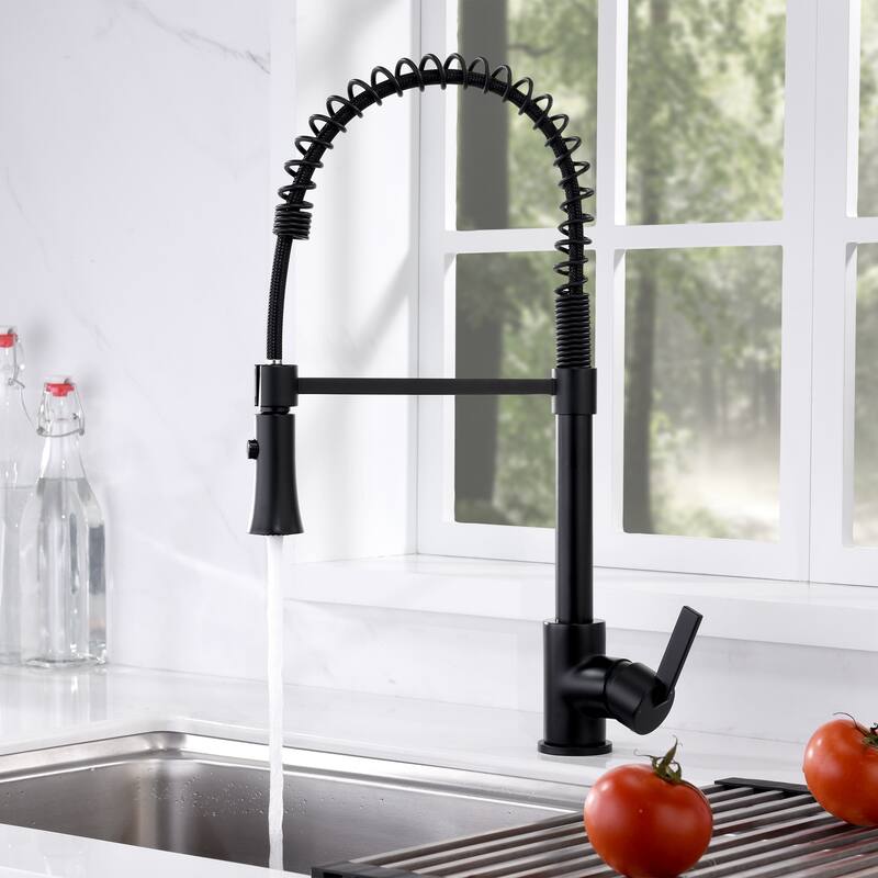Luxier KTS13 Single Handle Pull Down Sprayer Kitchen Faucet - Matte Black