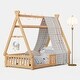 preview thumbnail 6 of 16, Montessori Low Floor Bed with Fence, Wood Bed Frame with Roof and Safety Guardrail