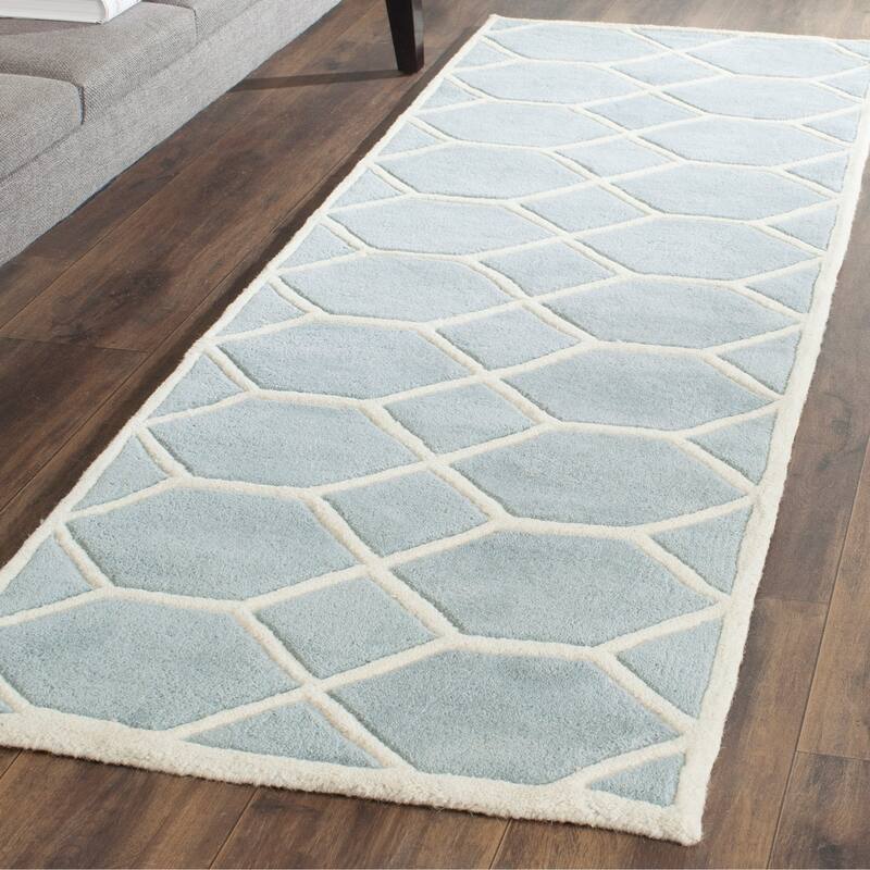 SAFAVIEH Handmade Chatham Urtza Modern Wool Rug - 2'3" x 7' Runner - Blue/Ivory