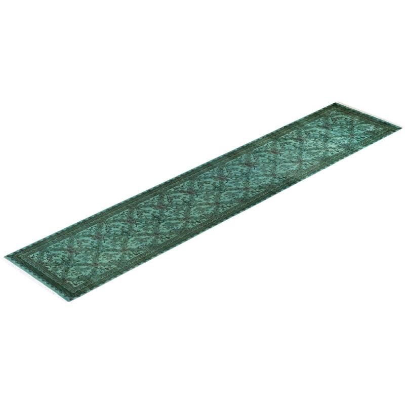 Overton Hand Knotted Wool Vintage Inspired Modern Contemporary Overdyed Blue Runner Rug - 2' 5" x 12' 4"