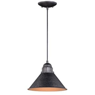 Outland 1-light Black/Goldtone Outdoor Barn Dome Pendant - 10-in W x 7.5-in H x 10-in D