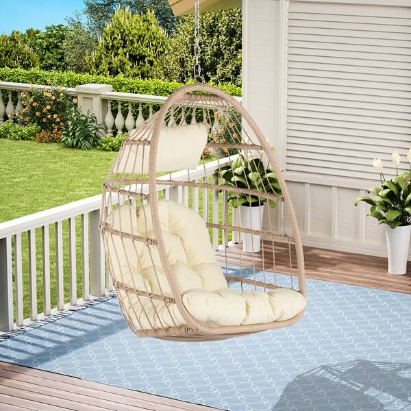 Outdoor Garden Rattan Egg Swing Chair Wood Hanging Chair with
