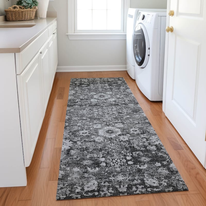 Machine Washable Indoor/ Outdoor Chantille Traditional Vintage Floral Rug - Gray - 2'3" x 7'6"