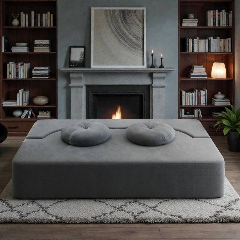 Convertible Floor Sofa Bed with 2 Pillows, Plush Corduroy Foam-Filled Folding Mattress, Full Size Sleeper, No Assembly Needed