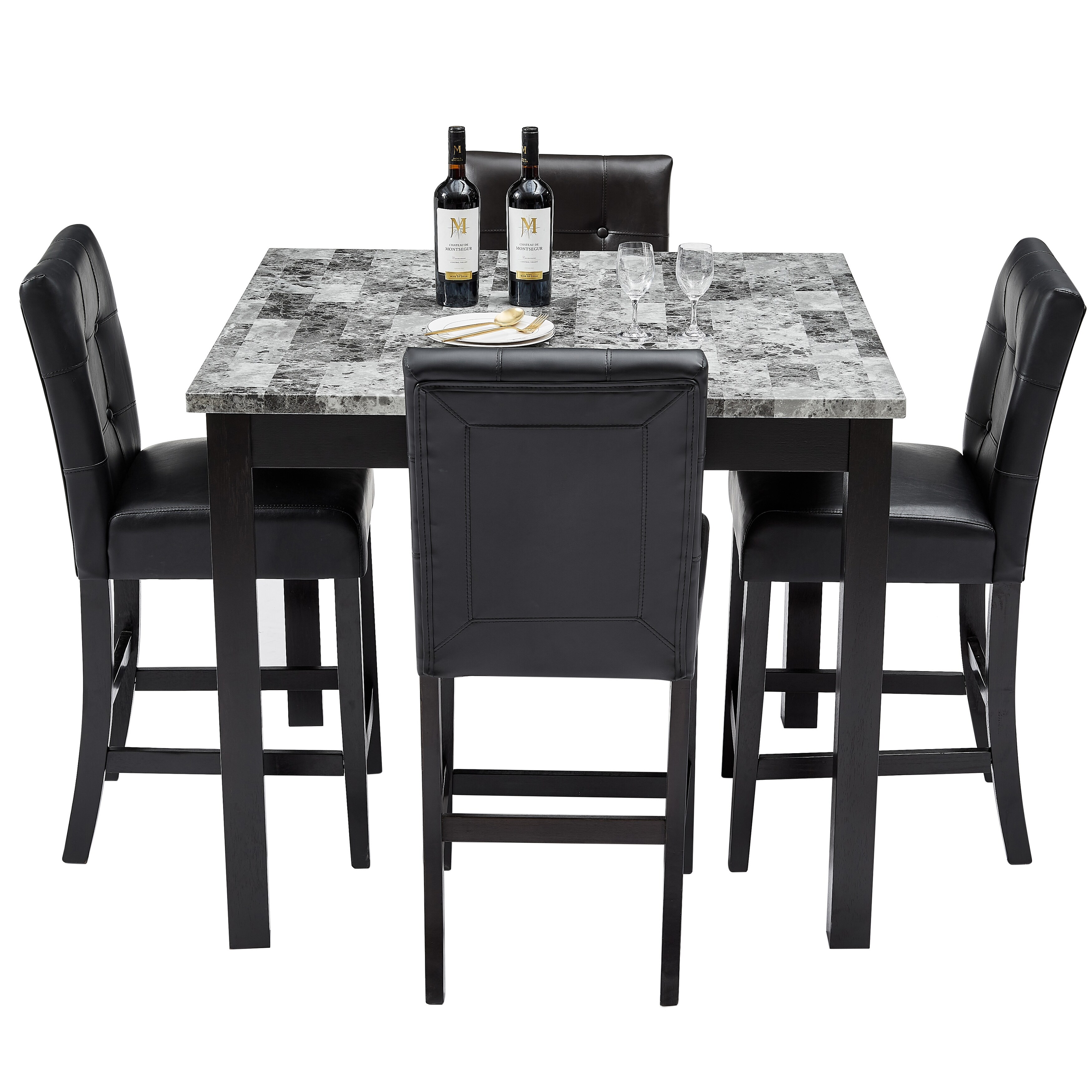 42 Inch Wood Counter Height Dining Table Set with Faux Marble Table and 4 Chairs Nordic Square 5 Piece Dining Table Set Bed Bath Beyond 40657635
