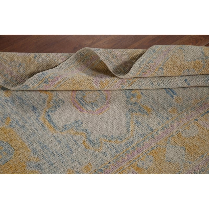 Blue Oushak Turkish Runner Rug Handmade Vegetable Dye Wool Carpet - 3'0"x 14'1"