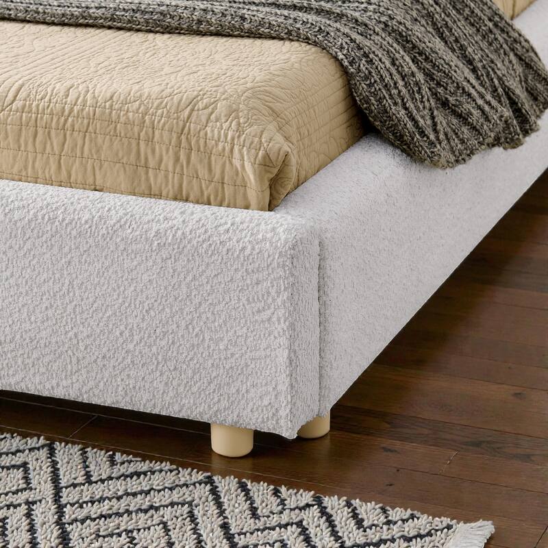 Upholstered Bed Frame with Tall Curved Headboard, Premium Circle Yarn Fabric, Modern Minimalist Platform Bed